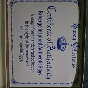 Faberge Inspired Authentic Eggs Certificate